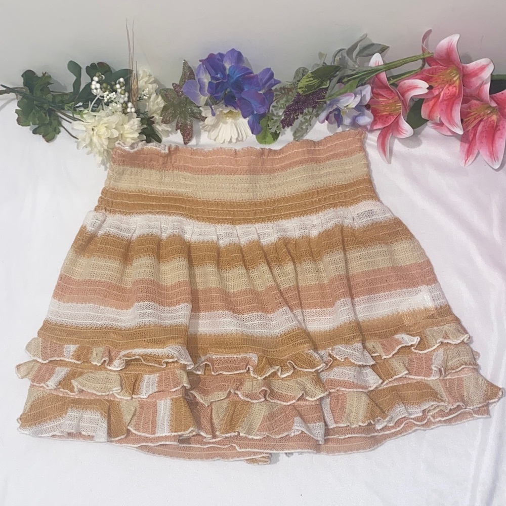 Ramy Brook Striped Skater Skirt in Tan and Cream